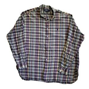 Ralph Lauren McMeel Button Down Shirt Mens XXL Long Sleeve Plaid Navy Pony